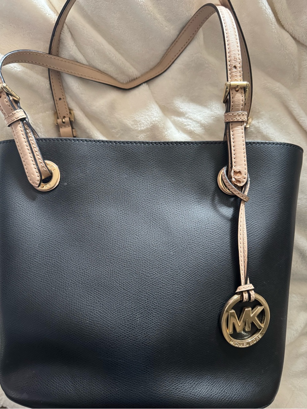 MICHAEL Michael Kors Black Tote with Beige Trim and Gold Hardware